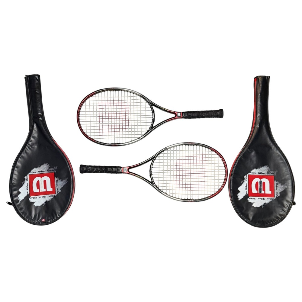 Set of 2 Wilson Ultra Titanium OS Tennis Racquets with Covers Black Red PWS